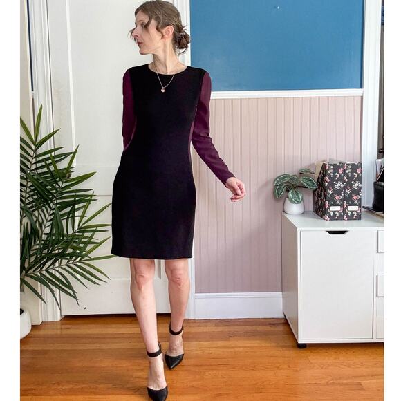 DIANE VON FURSTENBERG Octavia dress color block long sleeve purple black - Picture 11 of 11